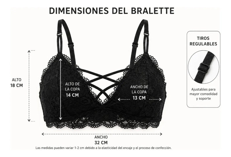 BRALET TOP ELASTICADO MUJER SOSTEN PETO SUJETADOR ENCAJE 600 - 7