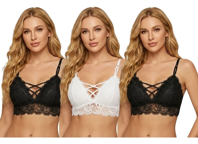 PACK 3 BRALETTE MUJER ENCAJE SOSTEN TOP CRUZADO CON BROCHE 600 - 1