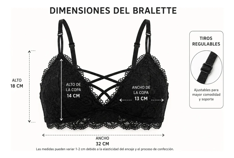 PACK 3 BRALETTE MUJER ENCAJE SOSTEN TOP CRUZADO CON BROCHE 600 - 7