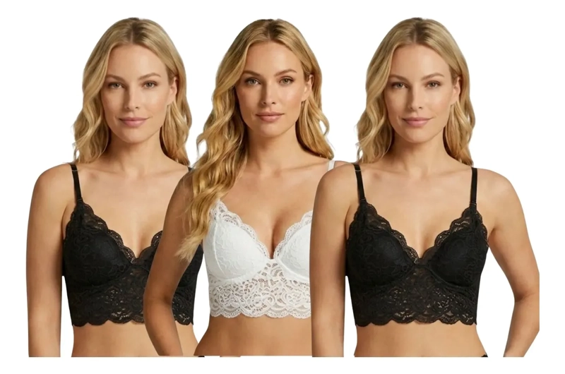 PACK 3 BRALETTE MUJER ENCAJE SOSTEN TOP AJUSTABLE SIN BROCHE 168 - 1