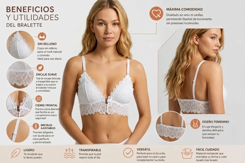 BRALETTE TOP ELASTICADO MUJER SOSTEN PETO SUJETADOR ENCAJE 606 - 4