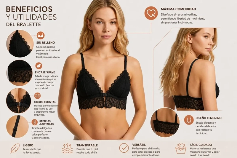 BRALETTE TOP ELASTICADO MUJER SOSTEN PETO SUJETADOR ENCAJE 606 - 4