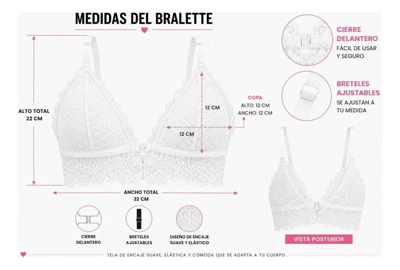 BRALETTE TOP ELASTICADO MUJER SOSTEN PETO SUJETADOR ENCAJE 606 - 8