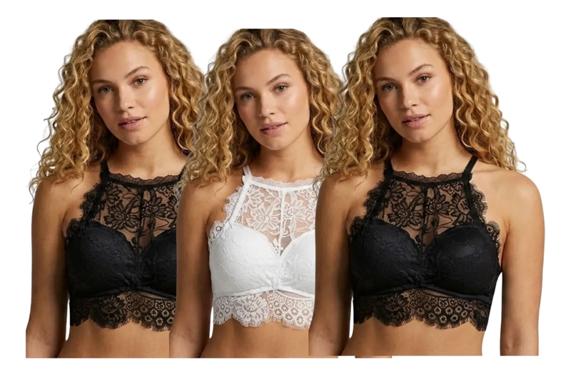 PACK 3 BRALETTE MUJER ENCAJE TOP CRUZADO ESPALDA SIN BROCHES 611 - 1