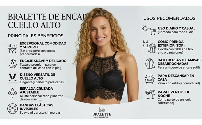 PACK 3 BRALETTE MUJER ENCAJE TOP CRUZADO ESPALDA SIN BROCHES 611 - 5