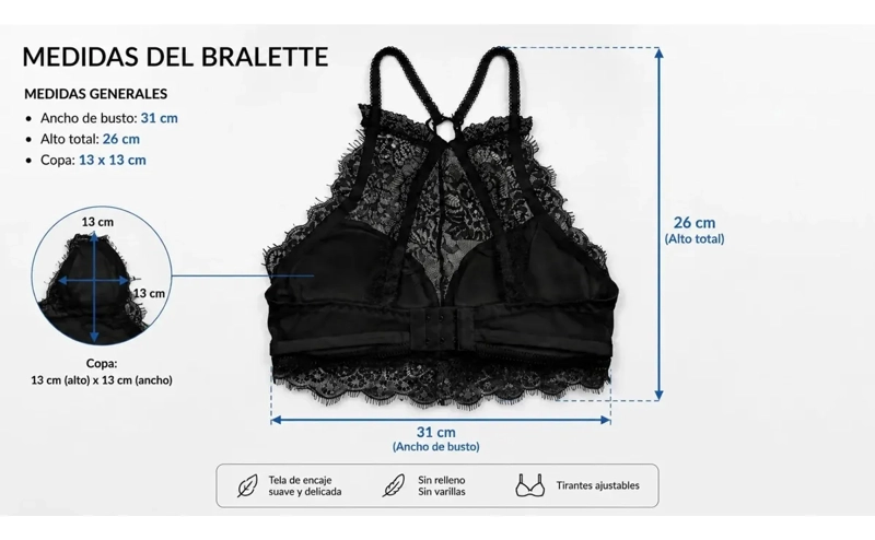 PACK 3 BRALETTE MUJER ENCAJE TOP CRUZADO ESPALDA SIN BROCHES 611 - 8