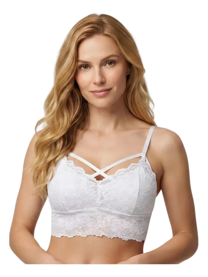 BRALETT TOP MUJER ENCAJE SOSTEN SIN BROCHE LENCERIA CONFORT 568B - 1