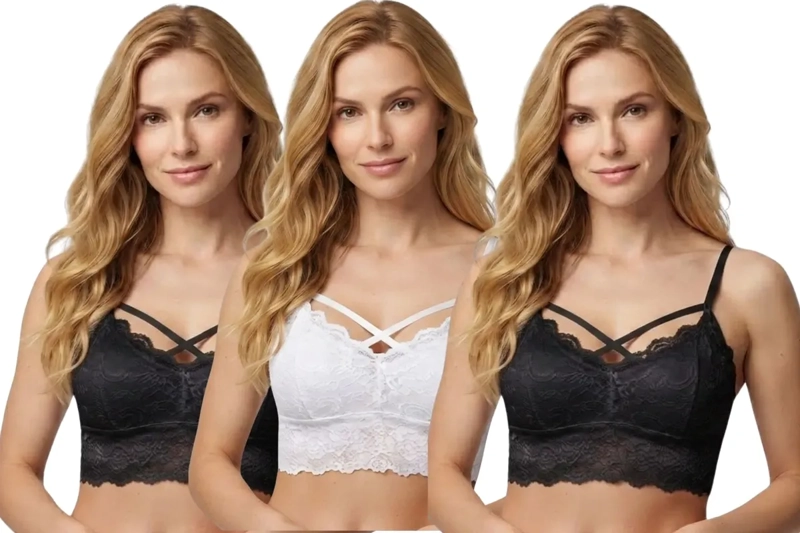 PACK 3 BRALETTE MUJER ENCAJE TOP SIN BROCHE LENCERIA CONFORT 568B - 1