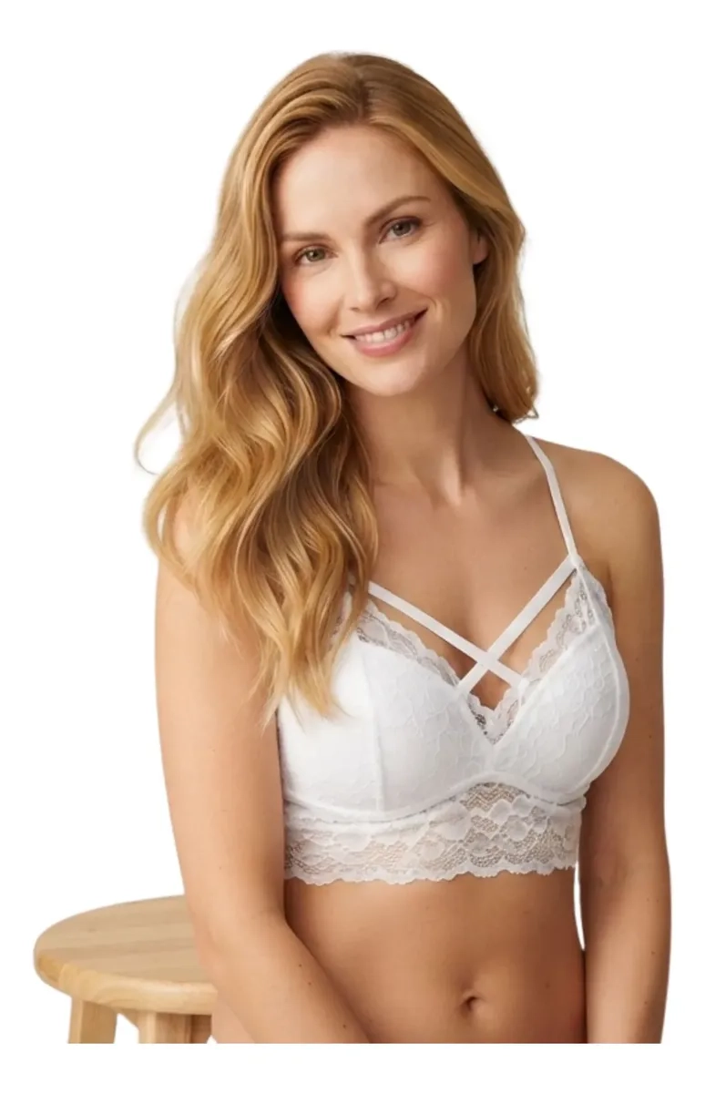 PACK 3 BRALETTE MUJER ENCAJE TOP SIN BROCHE LENCERIA CONFORT 568B - 2