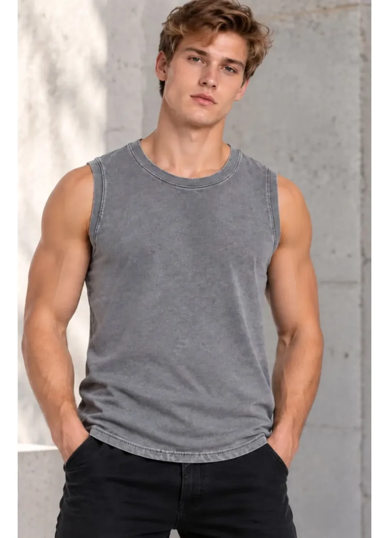 POLERA HOMBRE SIN MANGAS WASHED DESLAVADA 100% ALGODON 7005 - 1
