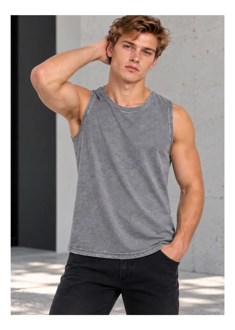 POLERA HOMBRE SIN MANGAS WASHED DESLAVADA 100% ALGODON 7005 - 2