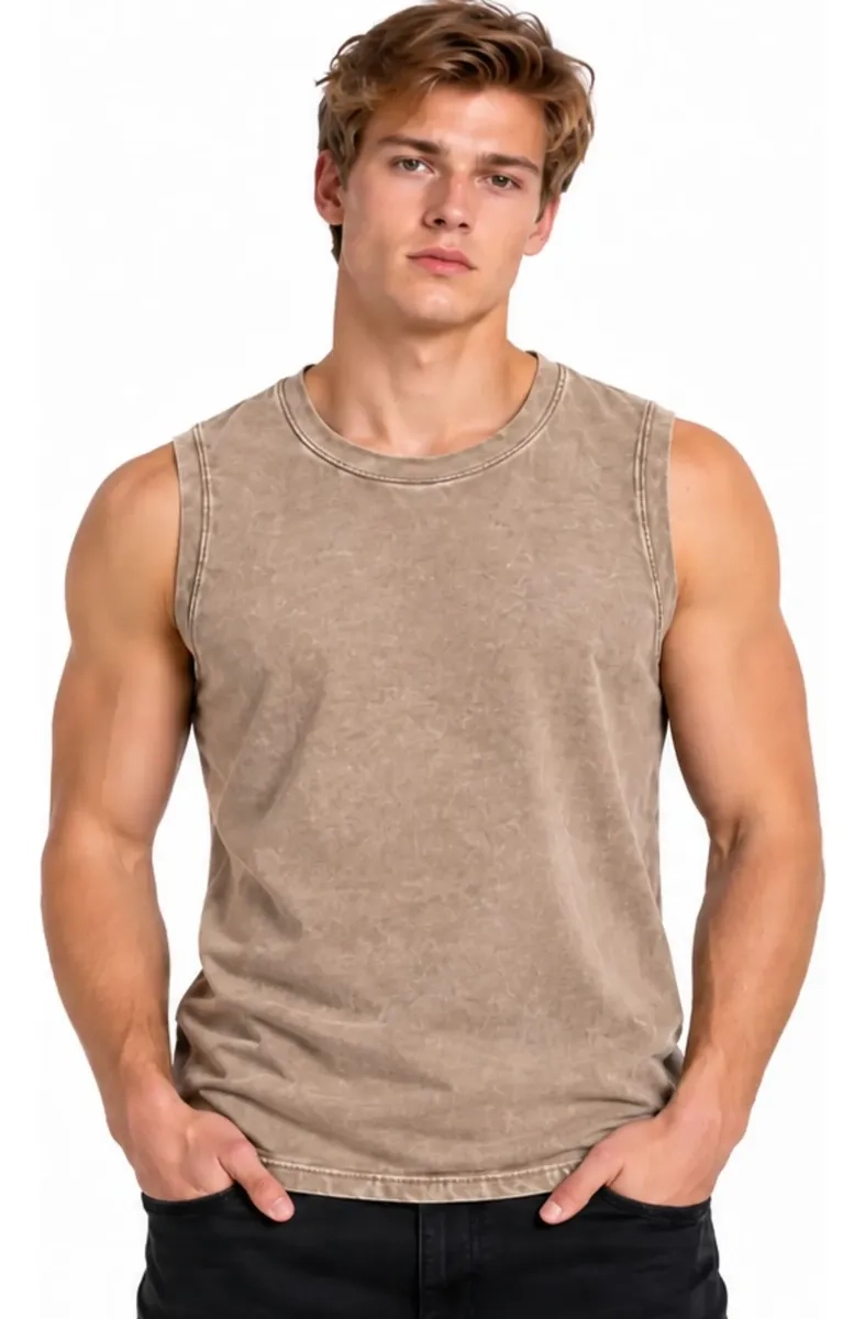 POLERA HOMBRE SIN MANGAS WASHED DESLAVADA 100% ALGODON 7005 - 5