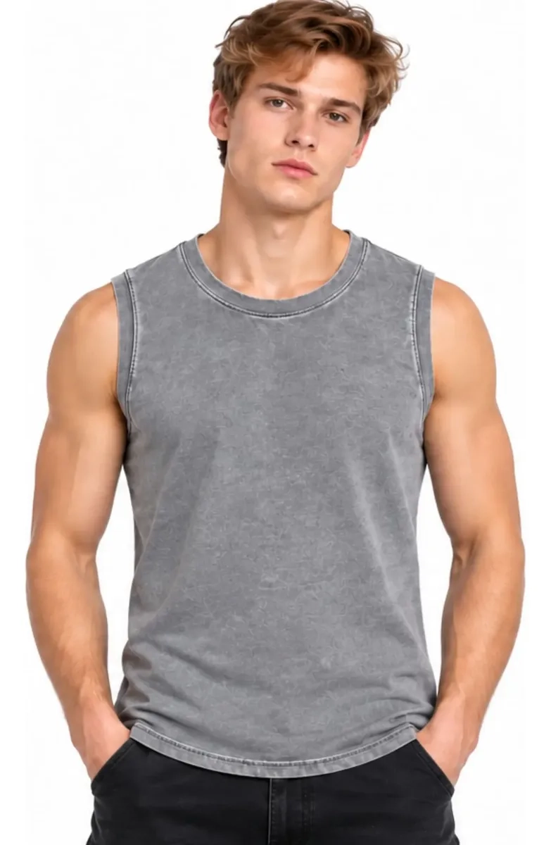 POLERA HOMBRE SIN MANGAS WASHED DESLAVADA 100% ALGODON 7005 - 5