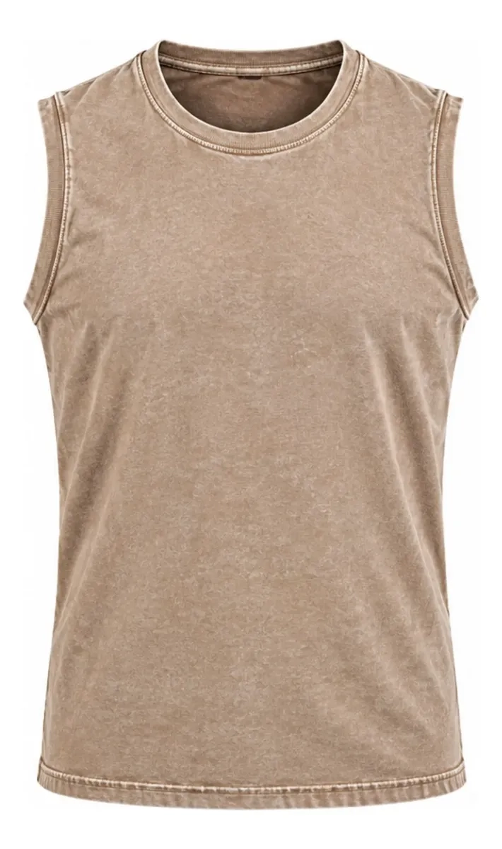 POLERA HOMBRE SIN MANGAS WASHED DESLAVADA 100% ALGODON 7005 - 7