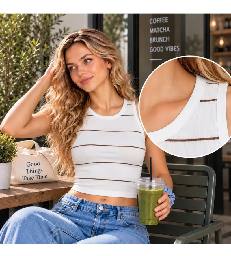 POLERA MUJER CROP TOP AJUSTADA SIN MANGAS TELA ACANALADA 9028 - 4