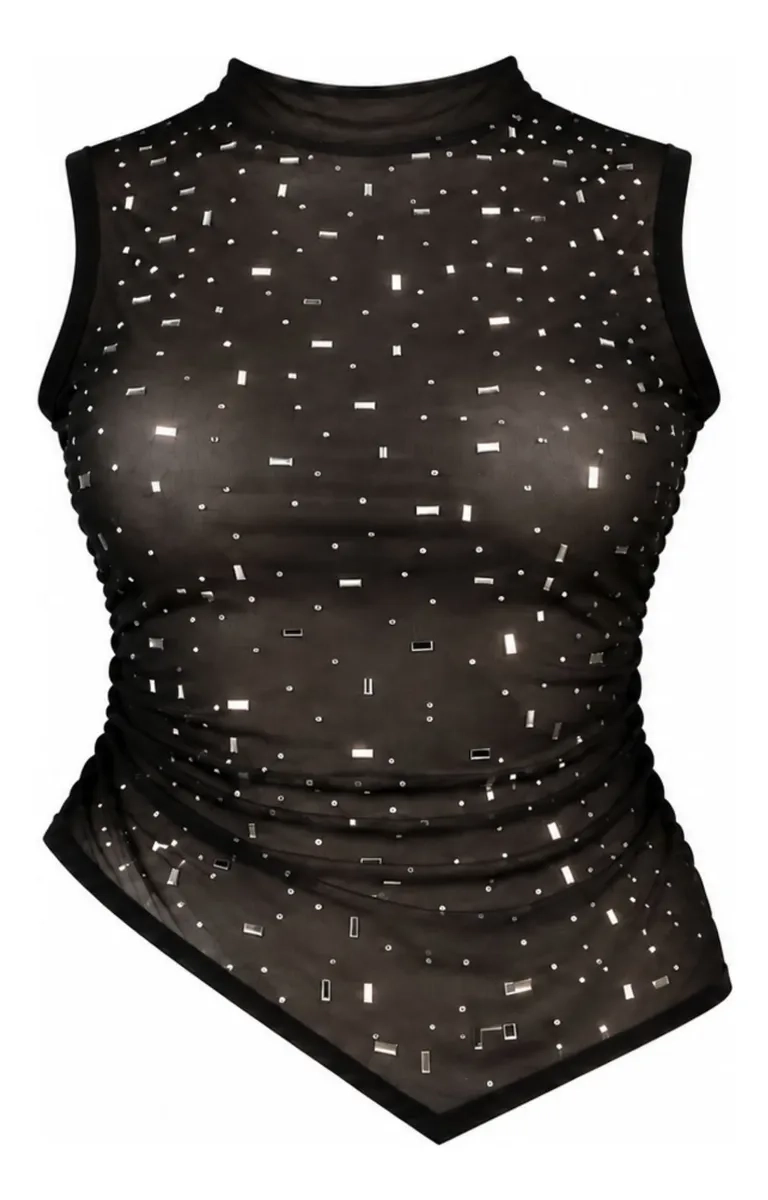POLERA TOP MUJER TRANSPARENTE BRILLOS BLUSA ELEGANTE 2067 - 6