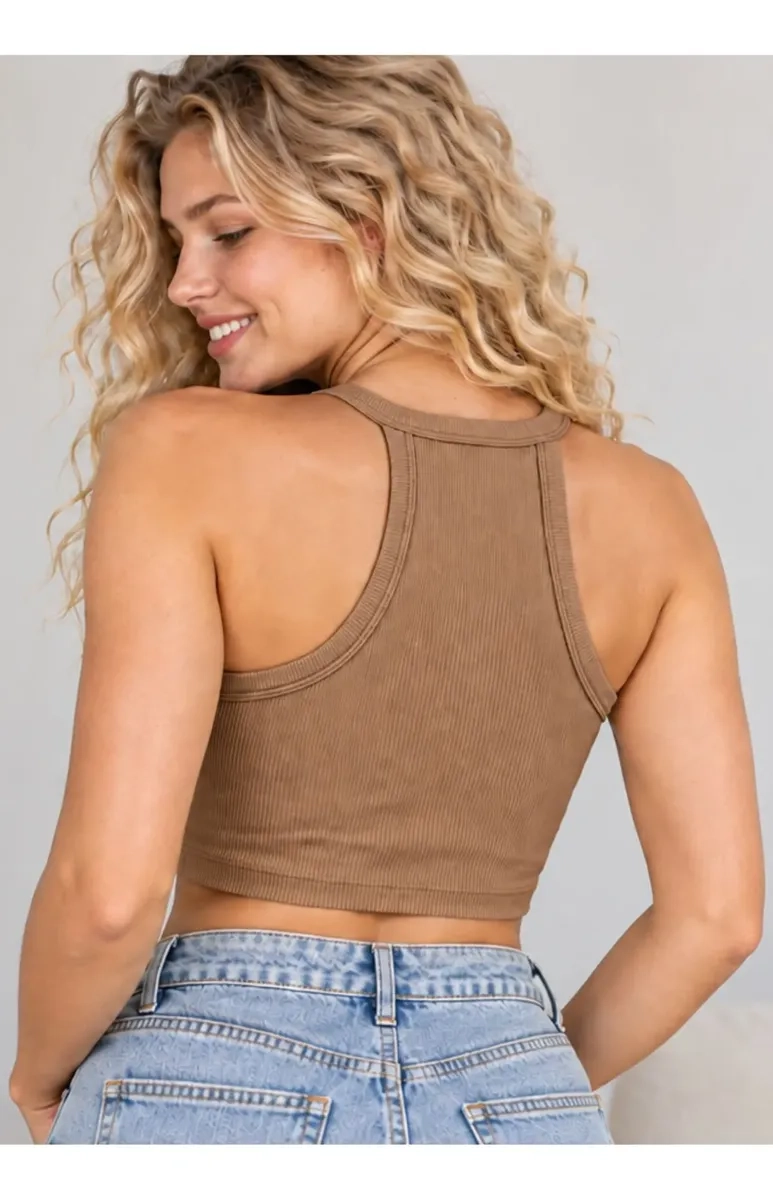 CROP TOP ACANALADO MUJER MUSCULOSA MODA HALTER JUVENIL 9012 - 5