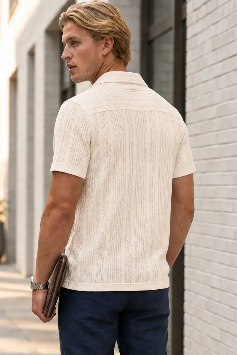 CAMISA HOMBRE ALGODON SPANDEX TEJIDA MANGA CORTA PREMIUM 0201 - 5