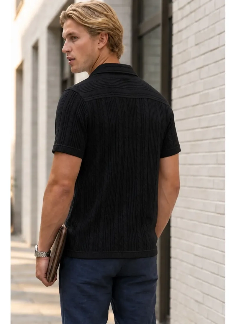 CAMISA HOMBRE ALGODON SPANDEX TEJIDA MANGA CORTA PREMIUM 0201 - 5