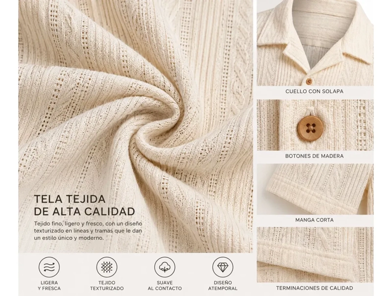 CAMISA HOMBRE ALGODON SPANDEX TEJIDA MANGA CORTA PREMIUM 0201 - 6