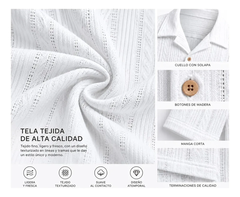 CAMISA HOMBRE ALGODON SPANDEX TEJIDA MANGA CORTA PREMIUM 0201 - 6