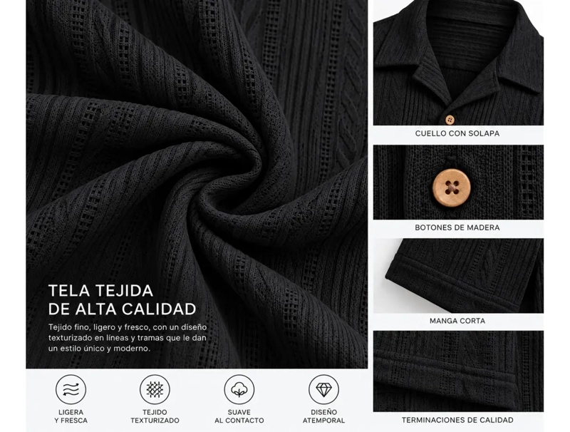 CAMISA HOMBRE ALGODON SPANDEX TEJIDA MANGA CORTA PREMIUM 0201 - 6