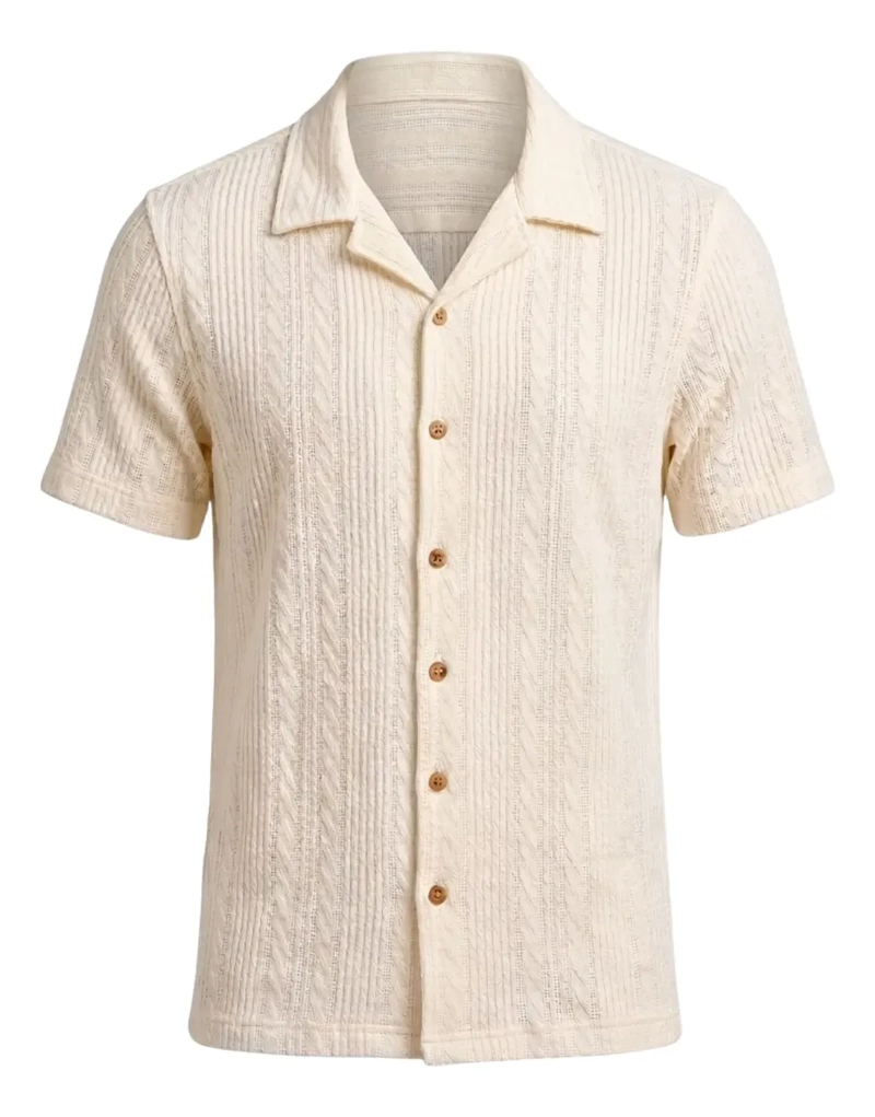 CAMISA HOMBRE ALGODON SPANDEX TEJIDA MANGA CORTA PREMIUM 0201 - 7