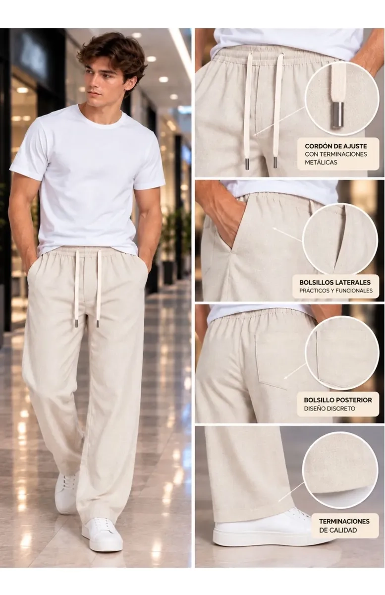 PANTALON LINO HOMBRE CORTE RECTO PRETINA ELASTICADA. PREMIUM 4032 - 6