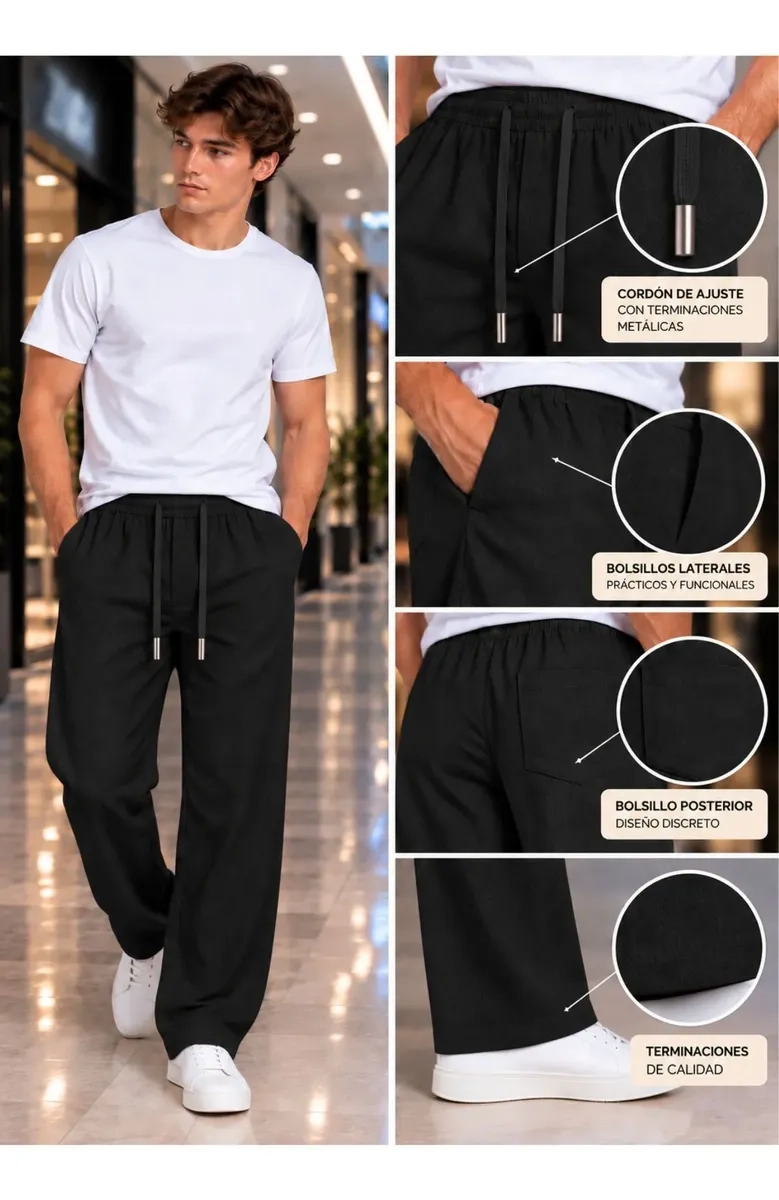 PANTALON LINO HOMBRE CORTE RECTO PRETINA ELASTICADA. PREMIUM 4032 - 6