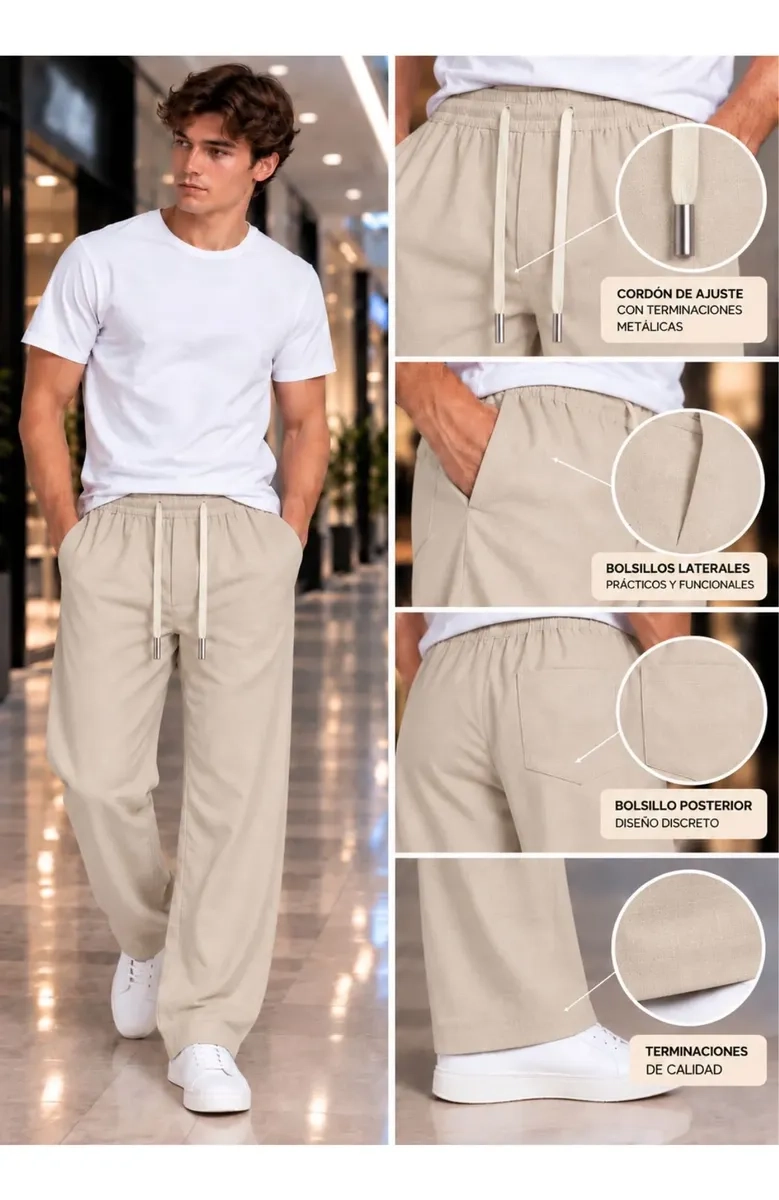 PANTALON LINO HOMBRE CORTE RECTO PRETINA ELASTICADA. PREMIUM 4032 - 6