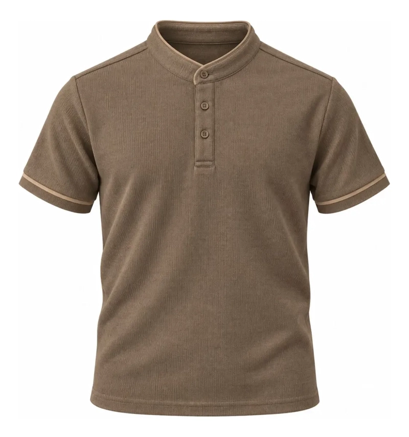 POLERA HOMBRE ALGODON SPANDEX TIPO HENLEY CAMISA ELASTICADA 6323 - 8