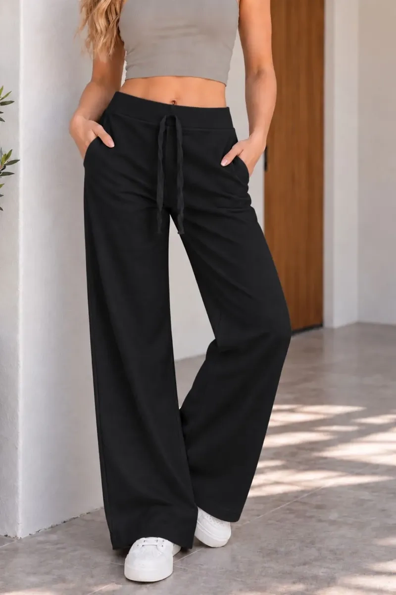 PANTALON RECTO ALGODON TIPO LINO. PALAZZO MUJER ELASTICADO. 9003 - 1