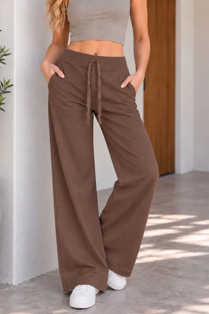 PANTALON RECTO ALGODON TIPO LINO. PALAZZO MUJER ELASTICADO. 9003 - 1