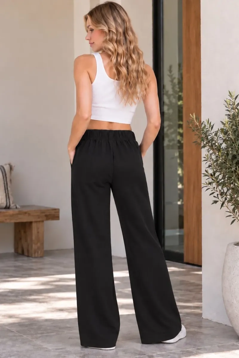 PANTALON RECTO ALGODON TIPO LINO. PALAZZO MUJER ELASTICADO. 9003 - 3