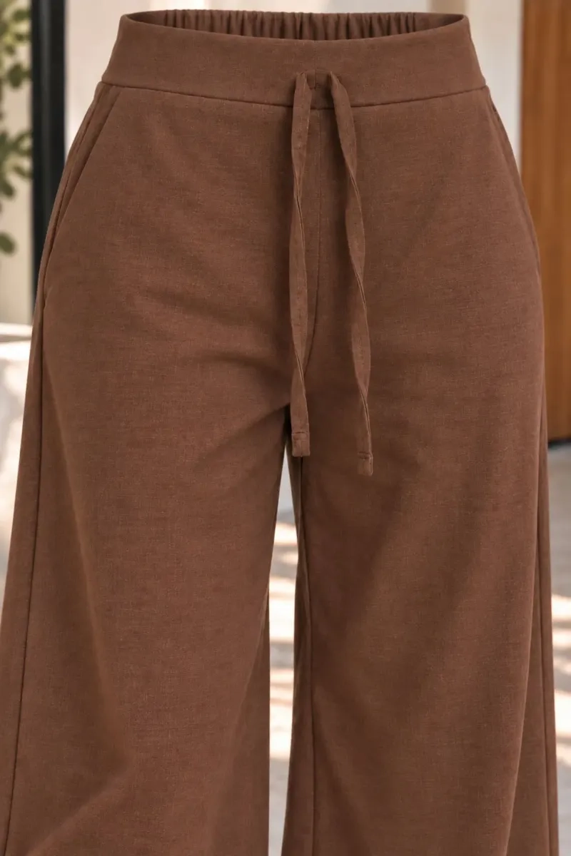 PANTALON RECTO ALGODON TIPO LINO. PALAZZO MUJER ELASTICADO. 9003 - 4