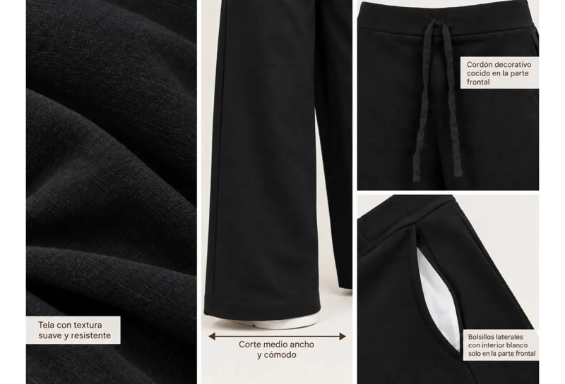 PANTALON RECTO ALGODON TIPO LINO. PALAZZO MUJER ELASTICADO. 9003 - 5