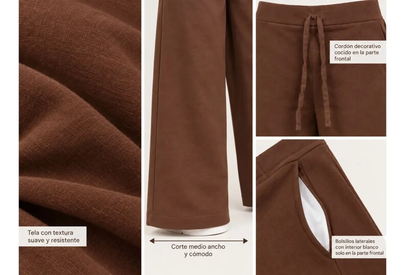 PANTALON RECTO ALGODON TIPO LINO. PALAZZO MUJER ELASTICADO. 9003 - 5