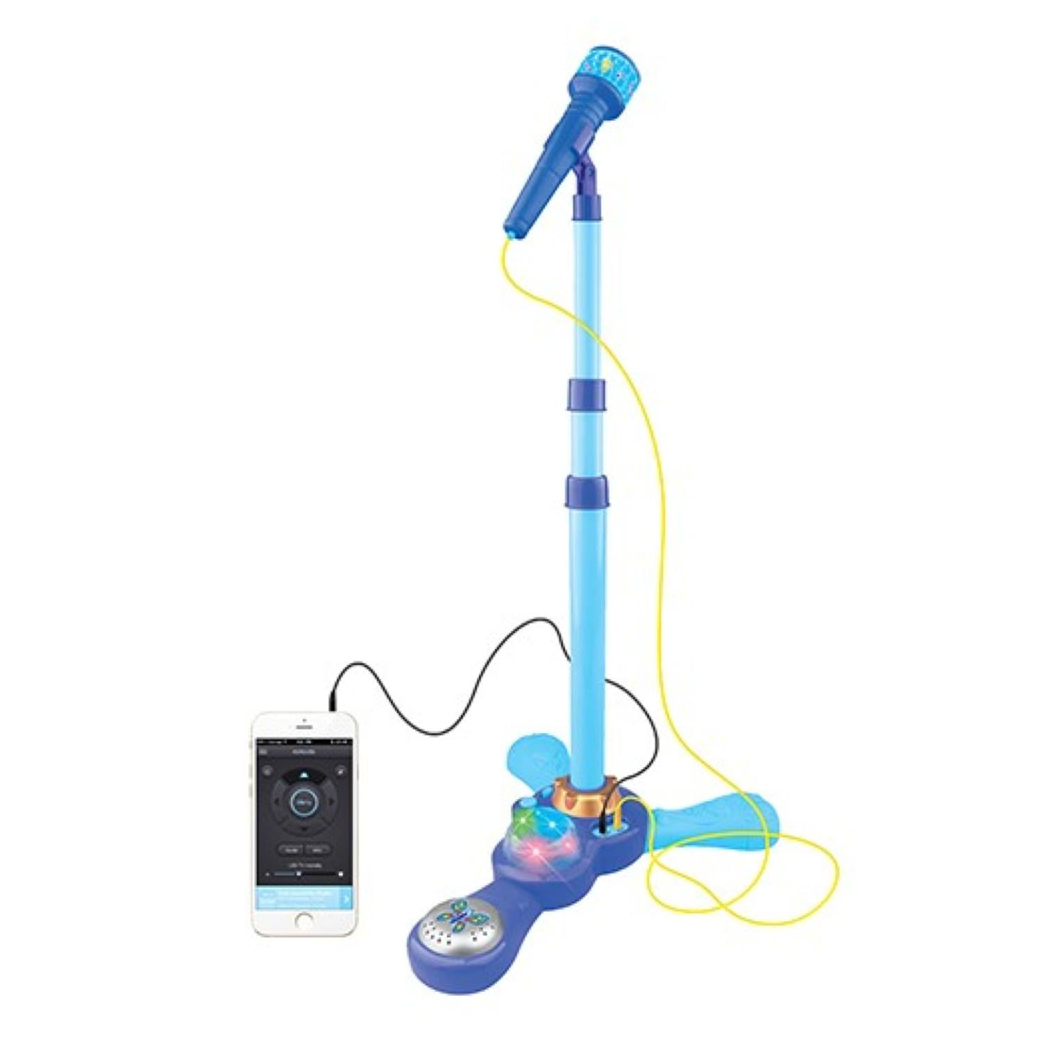 JUGUETE MICRÓFONO KARAOKE PEDESTAL LUCES MP3 INFANTIL AZUL - 1