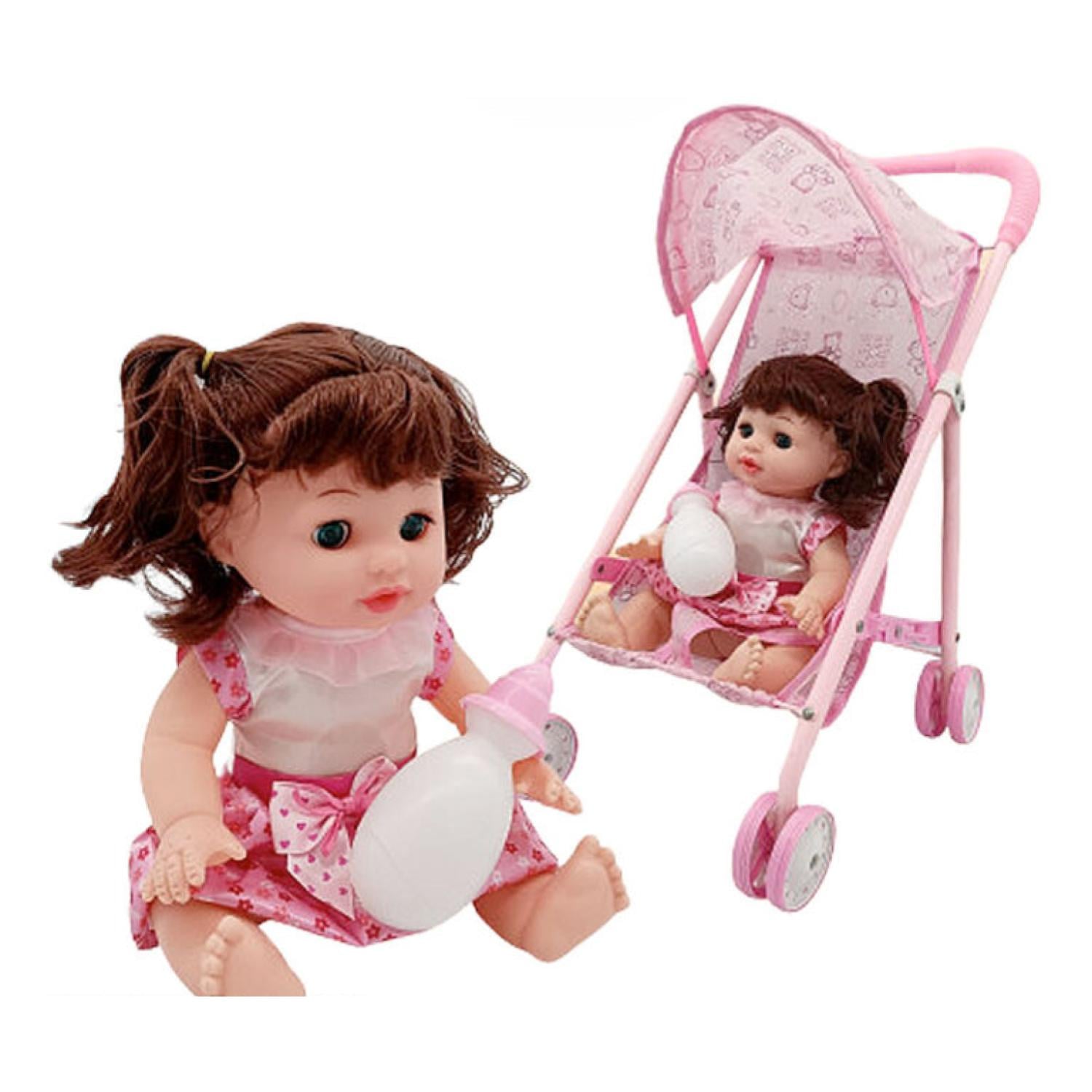 JUGUETE MUÑECA CON CARRITO ROSADO INFANTIL - 1
