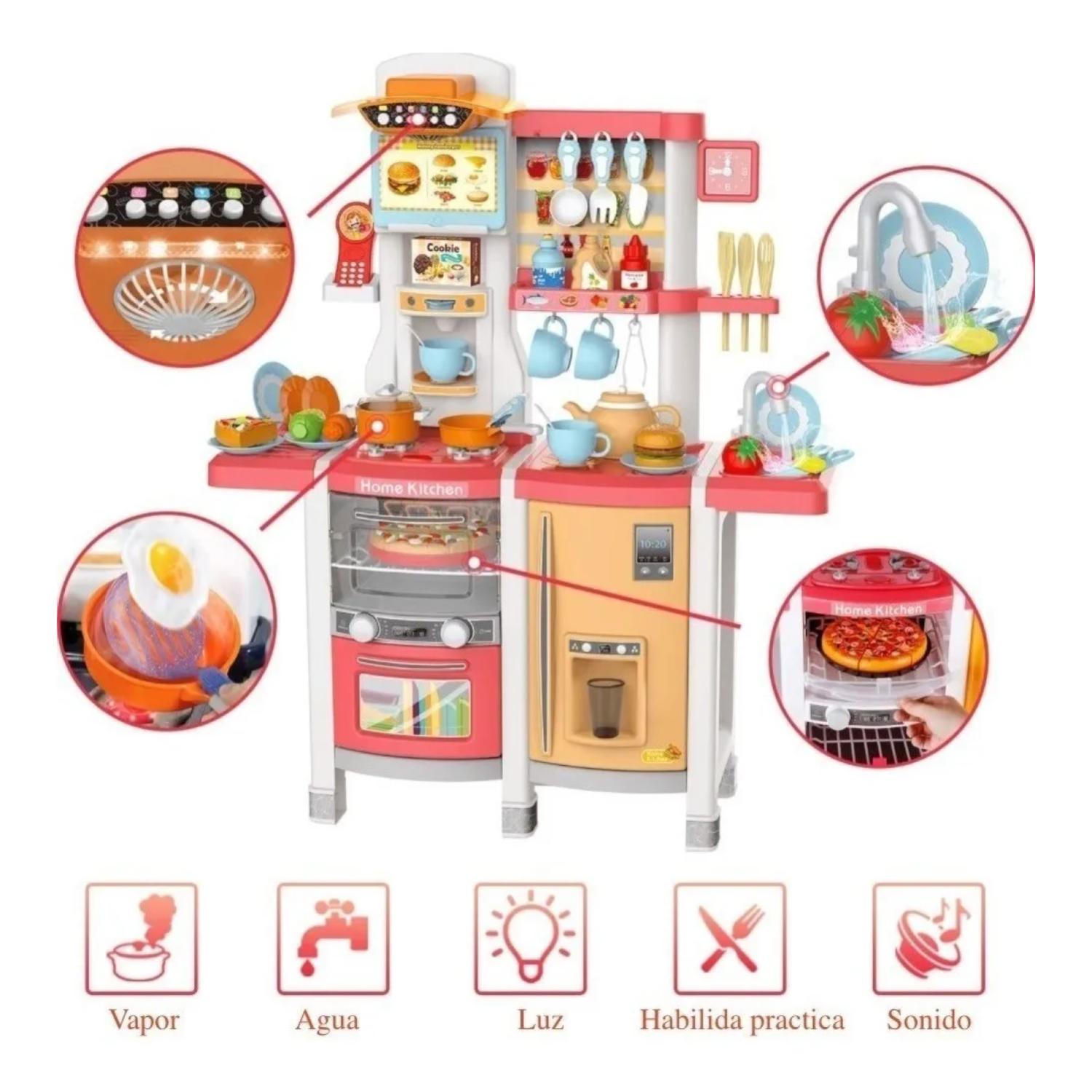 JUGUETE SET COCINA 65 PIEZAS LUZ SONIDO ROSADO INFANTIL 100CM - 3