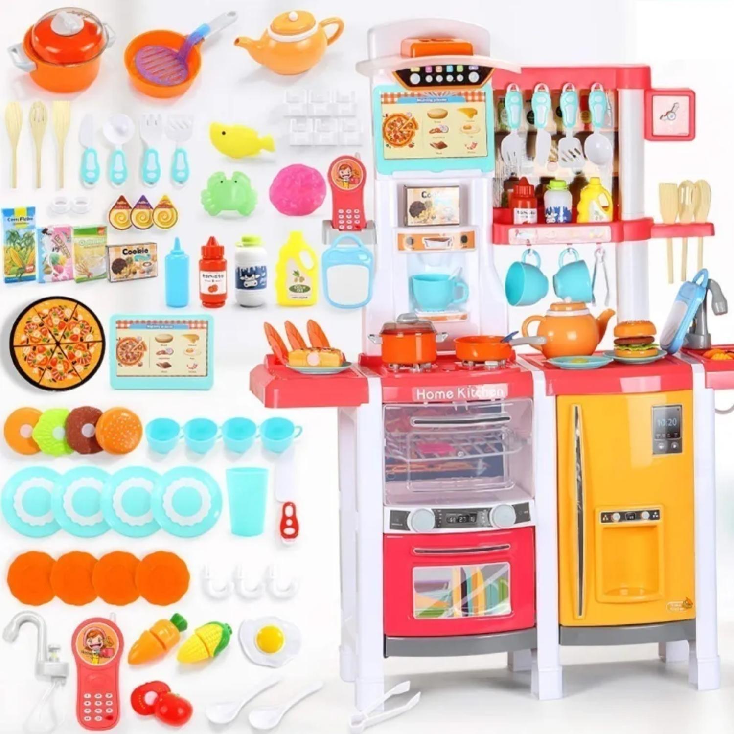 JUGUETE SET COCINA 65 PIEZAS LUZ SONIDO ROSADO INFANTIL 100CM - 4