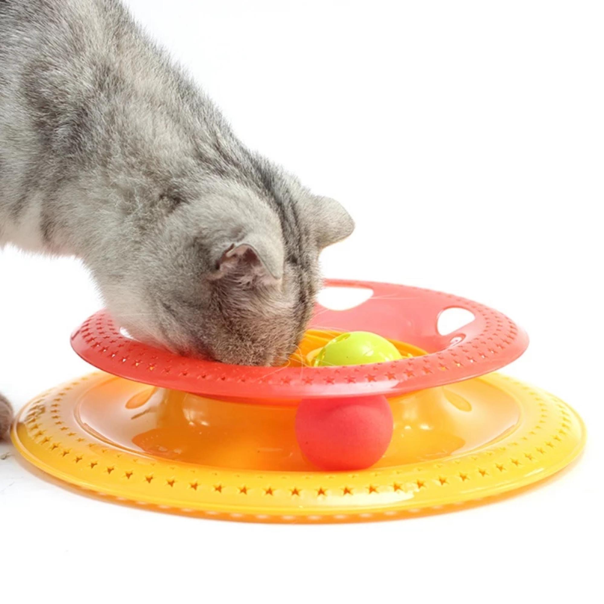 PLATO GATOS TAZON COMIDA ANTIANSIEDAD CON PELOTAS - 2