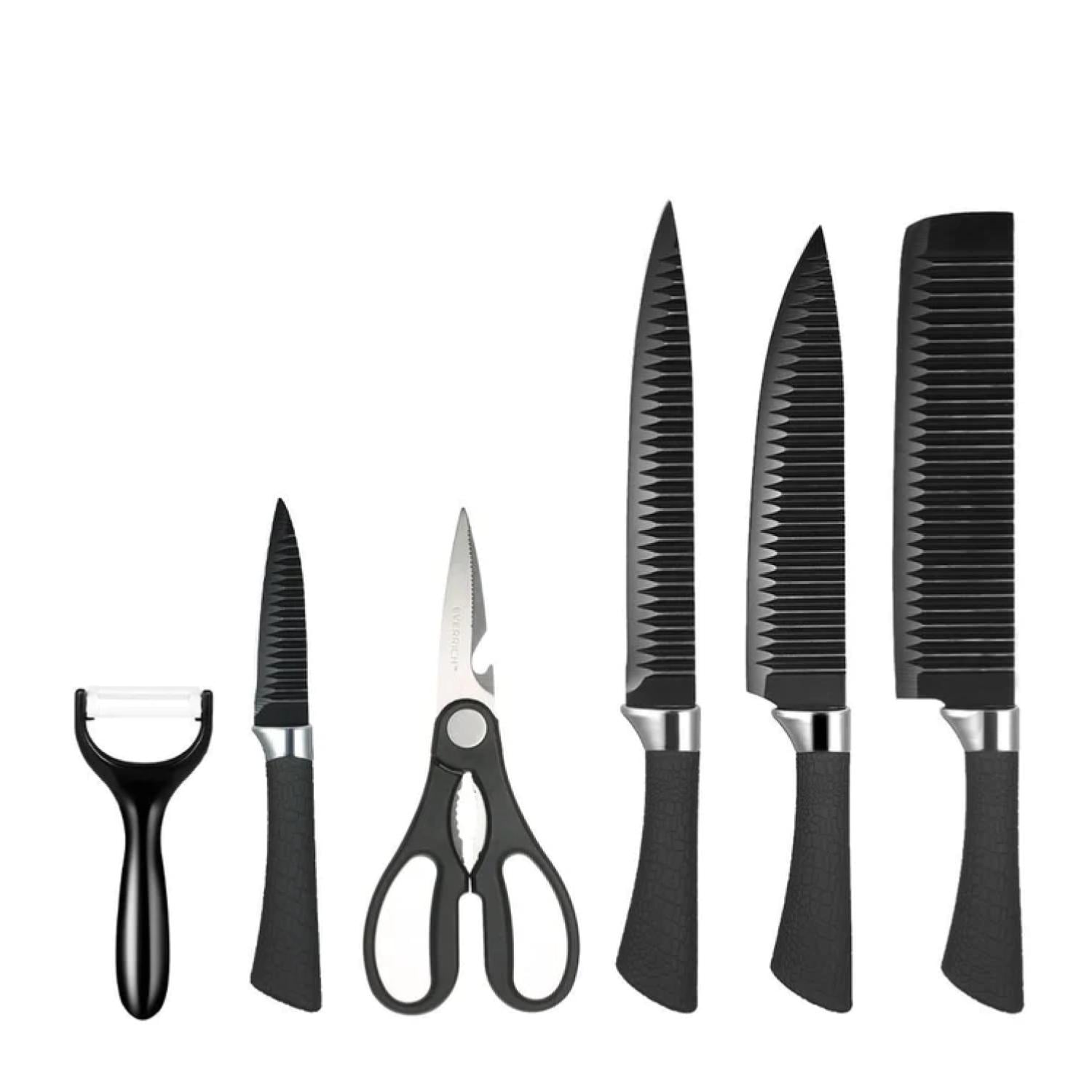 SET DE CUCHILLOS PROFESIONALES CON TIJERAS Y PELADOR NEGRO - 1