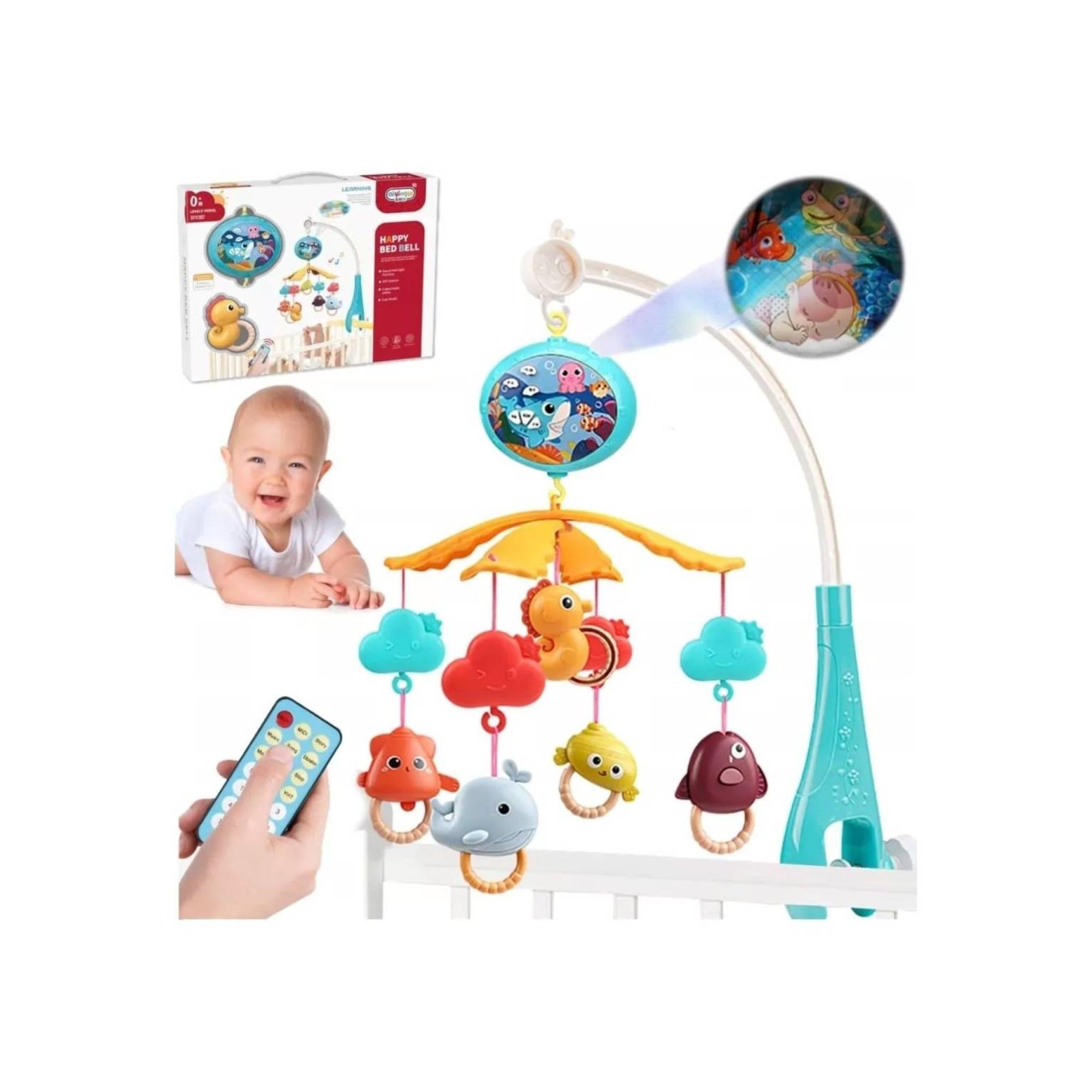 JUGUETE MÓVIL SONAJERO INFANTIL CON LUZ Y SONIDO ACUATICO CELESTE - 4