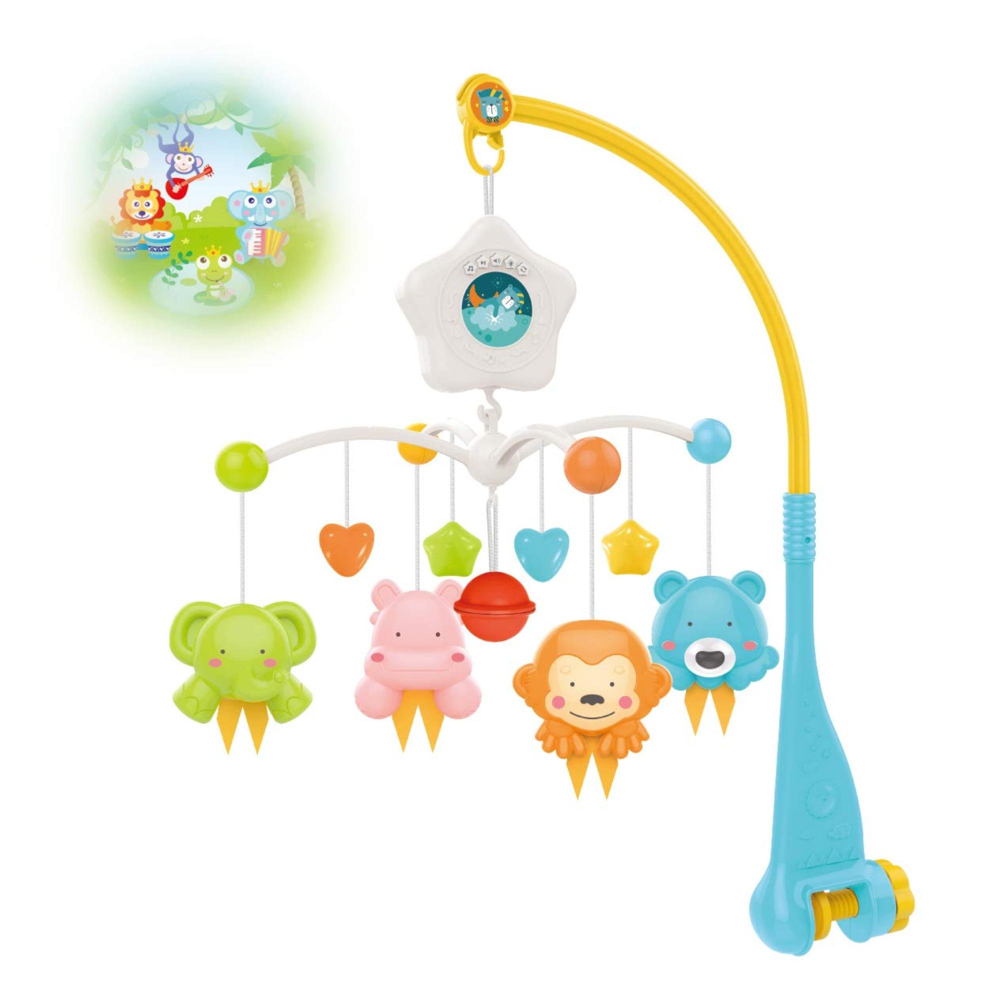 JUGUETE MÓVIL SONAJERO DIVERTIDO INFANTIL CON LUZ Y SONIDO CELESTE - 1