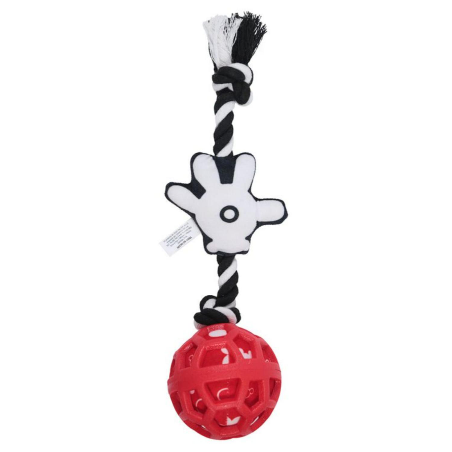 JUGUETE INTERACTIVO PARA MASCOTAS CUERDA Y PELOTA ROJO MM - 2