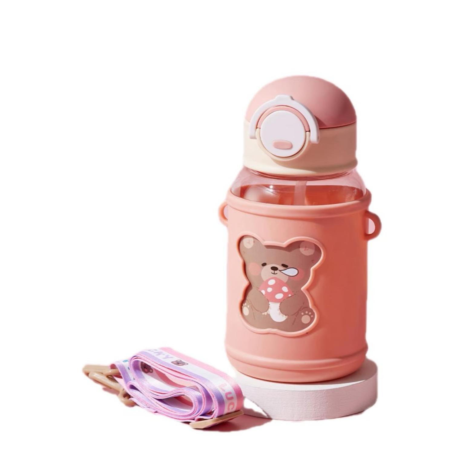 BOTELLA DE AGUA PORTATIL 620ML OSITO KAWAII ROSADO INFANTIL - 1