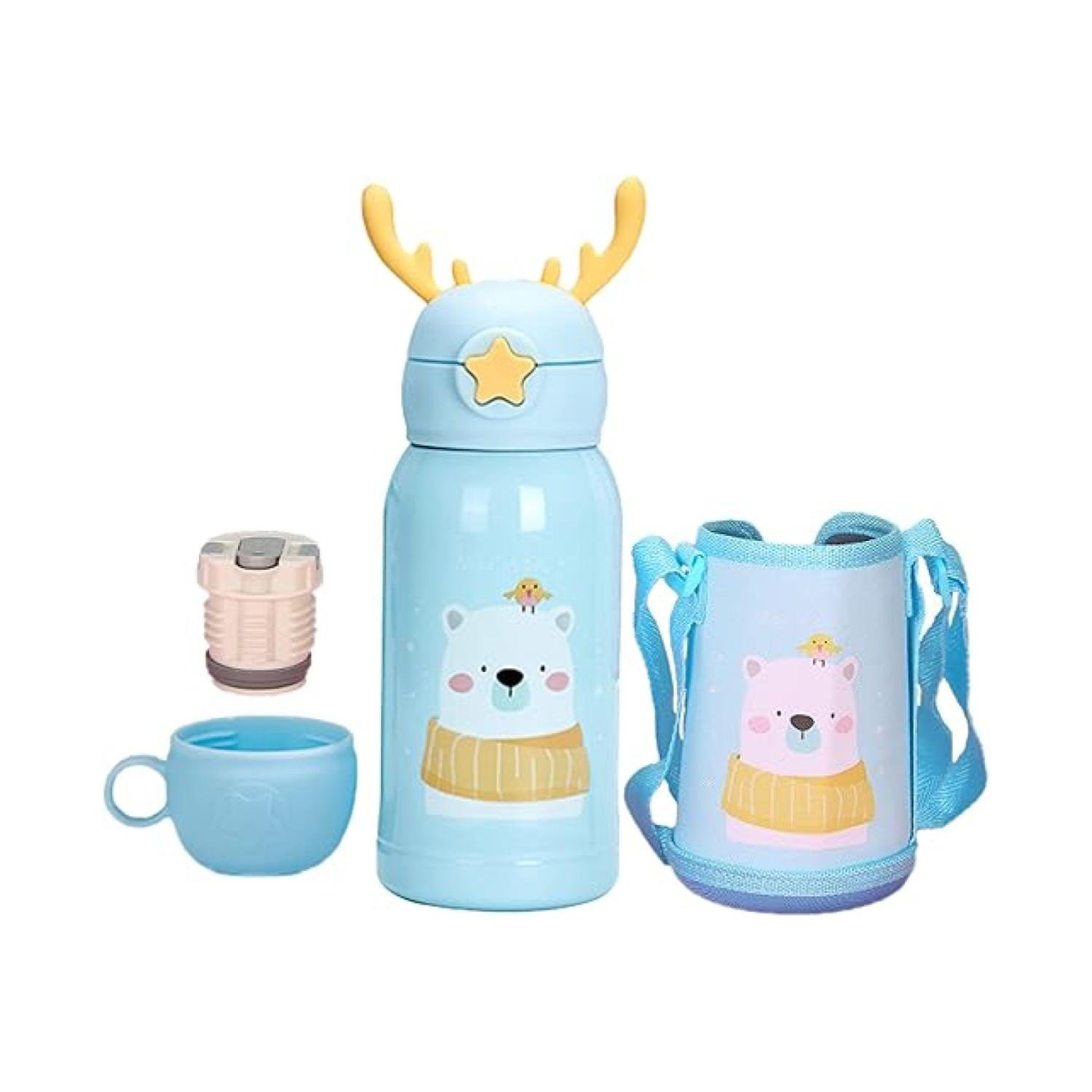 BOTELLA DE AGUA PORTATIL 500ML OSO KAWAII CELESTE INFANTIL - 1