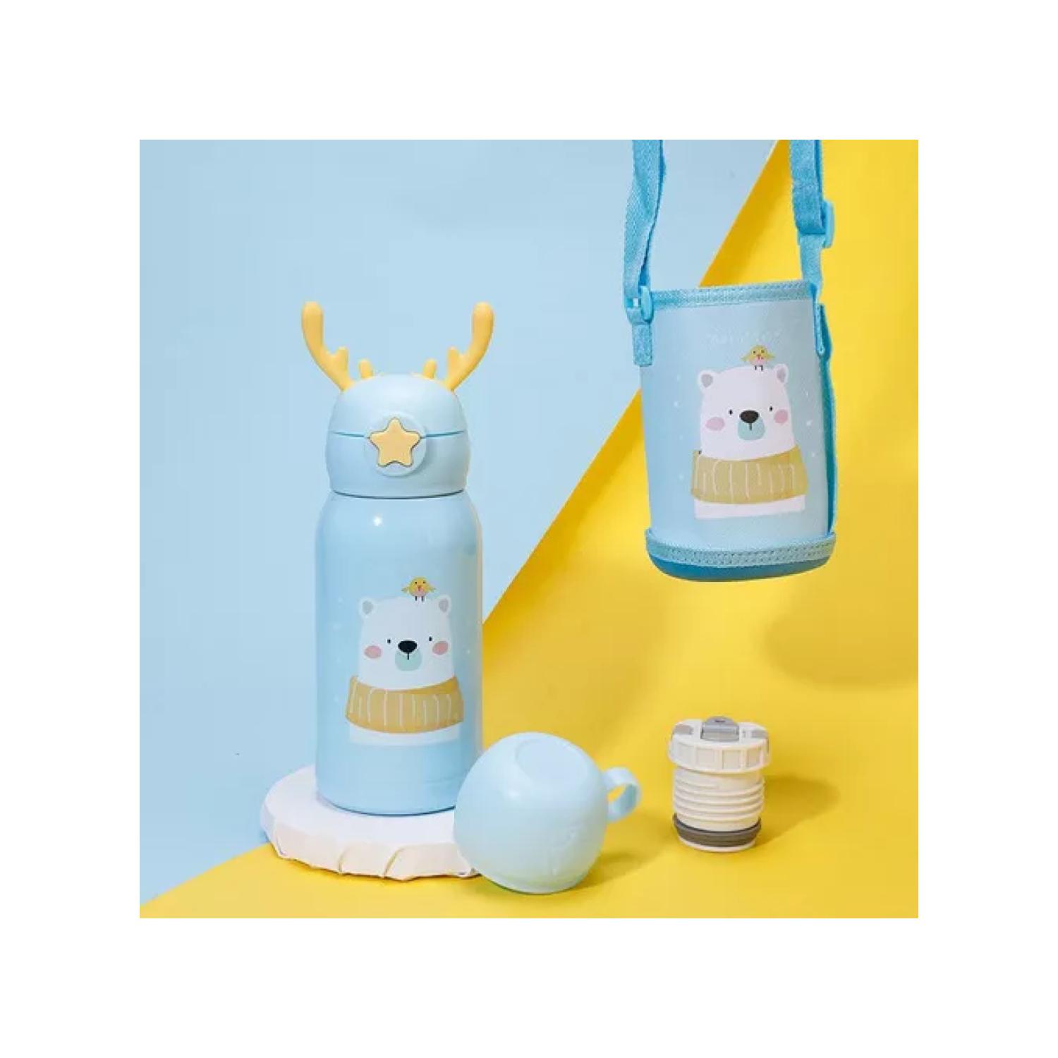 BOTELLA DE AGUA PORTATIL 500ML OSO KAWAII CELESTE INFANTIL - 3