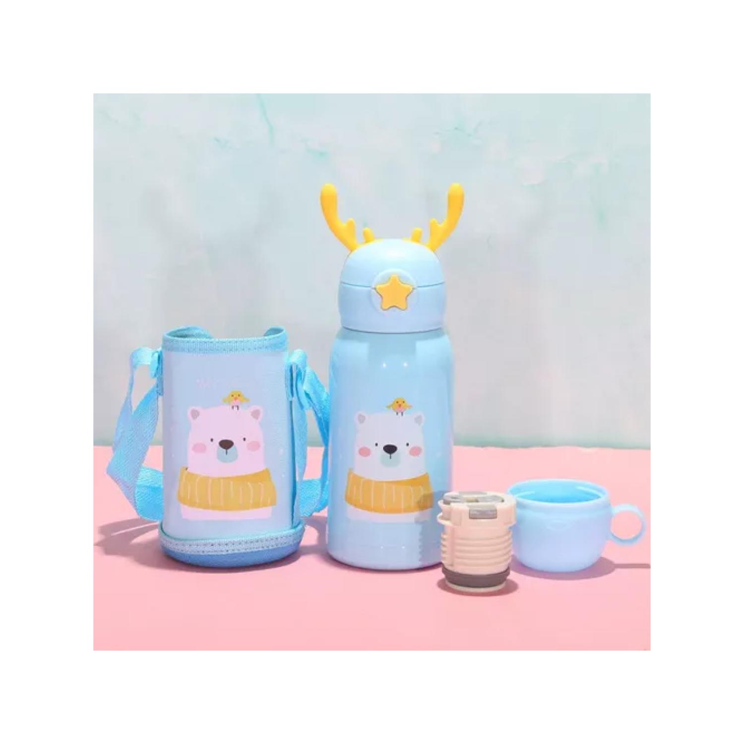 BOTELLA DE AGUA PORTATIL 500ML OSO KAWAII CELESTE INFANTIL - 4